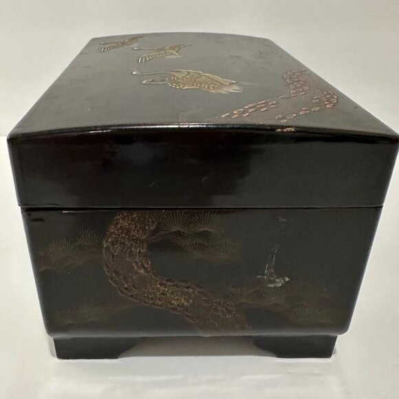 Vintage Japanese Black Enamel Musical Jewelry Box w/ Bronze Inlay – Beautiful - Picture 7 of 12